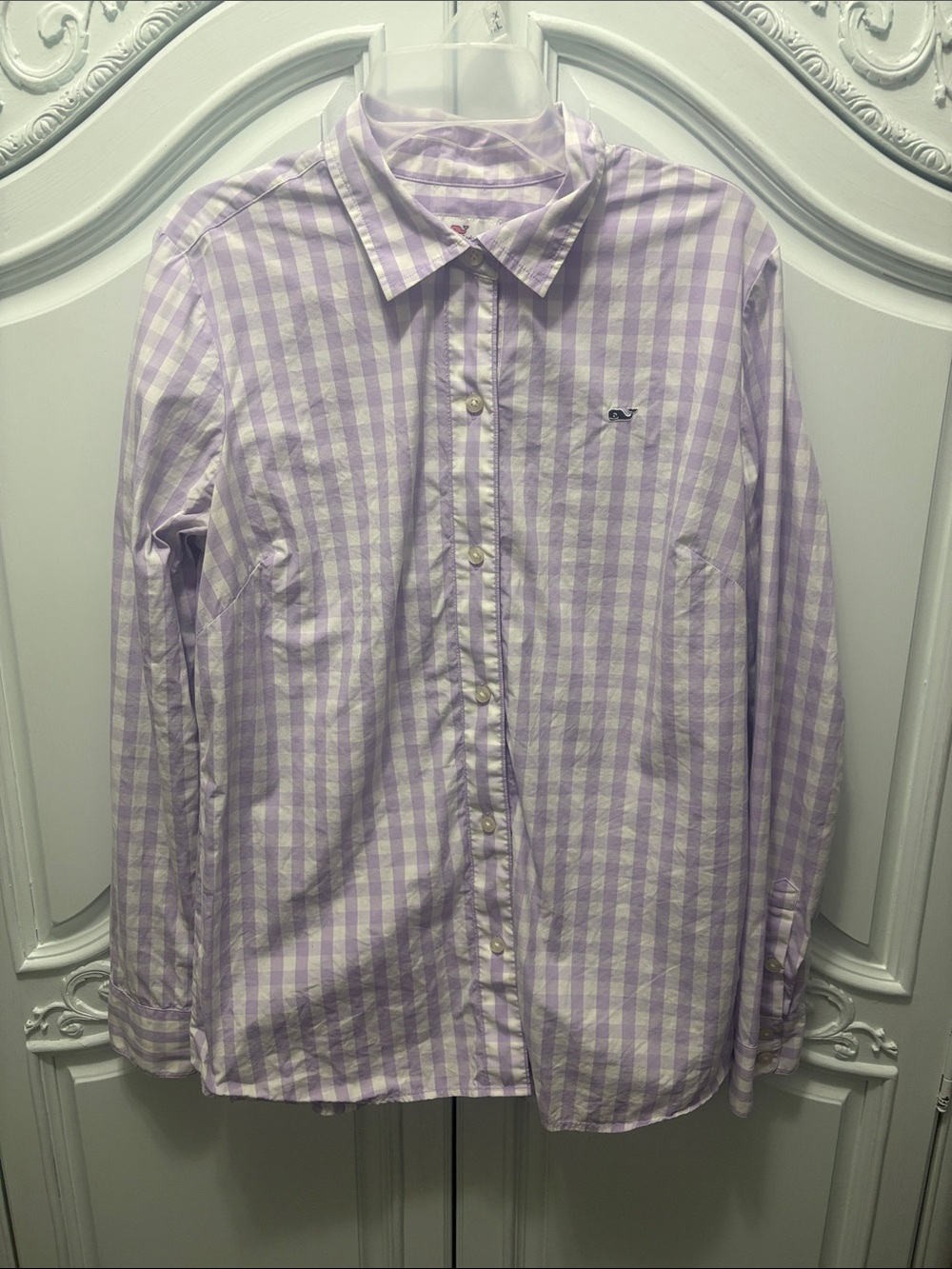 Vineyard Vines Lilac and White Gingham Button-Up Shirt - size 6